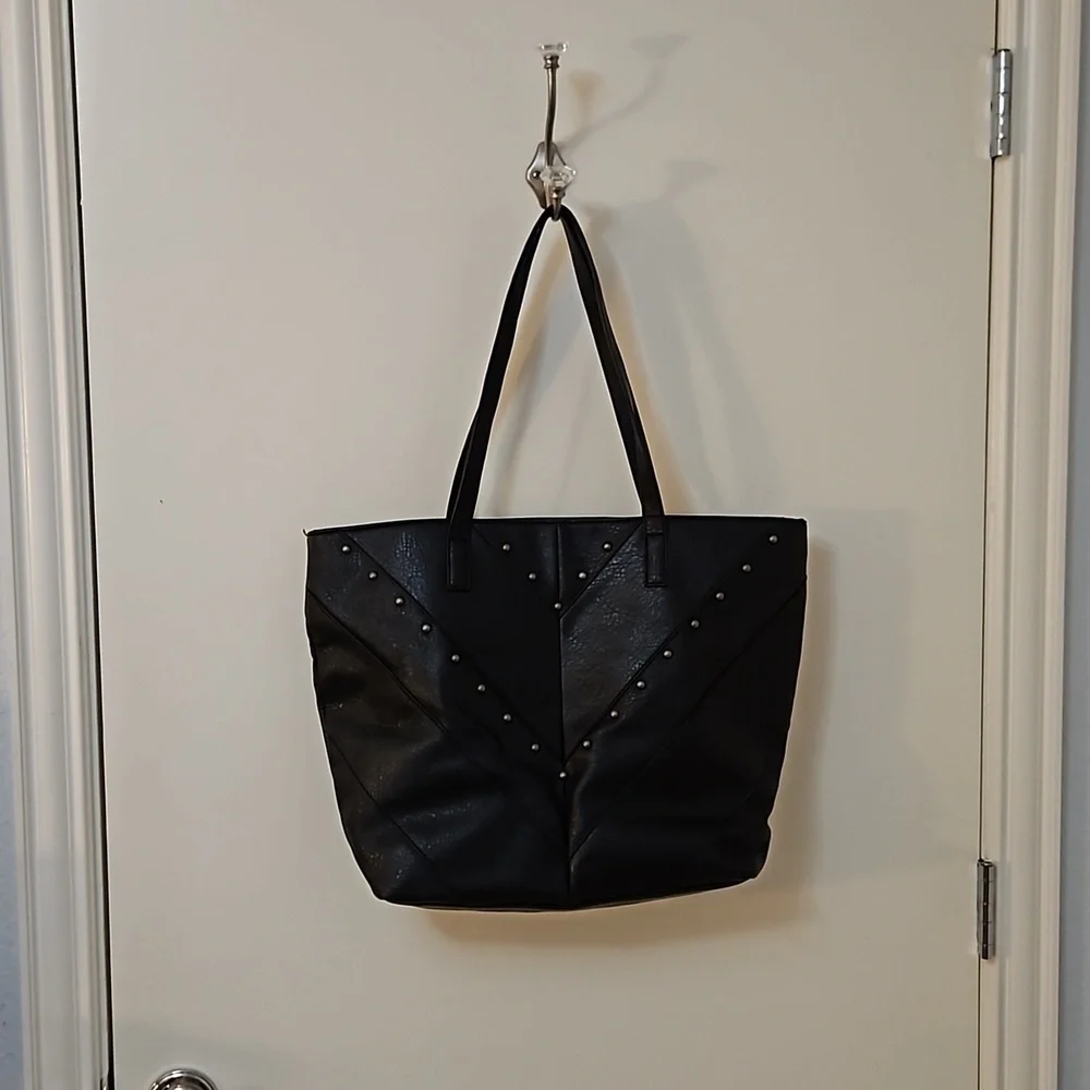 BUENO Black Studded Extra Large Faux Leather Western Shoulder Bag